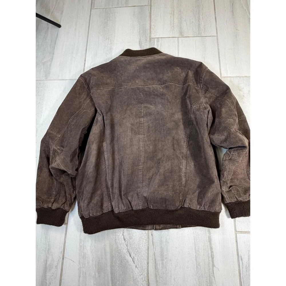 Boston Harbour Brown Suede Leather Bomber Jacket Mens Large Full Zip Outdoor